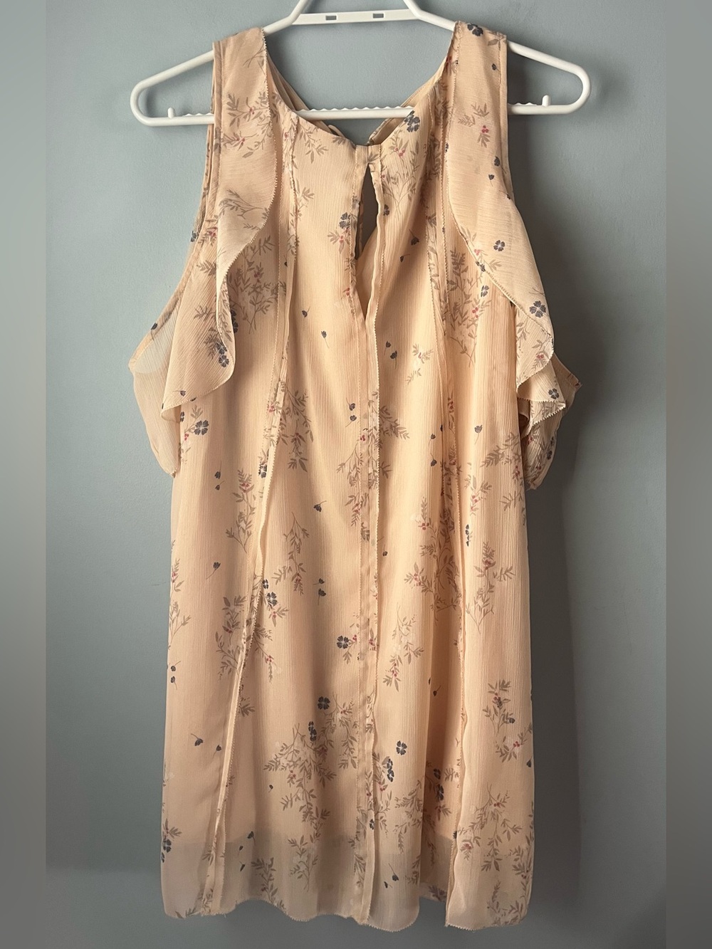 GF Collection Blush Pink Floral Chiffon Cold-Shoulder Mini Shift Dress Size M